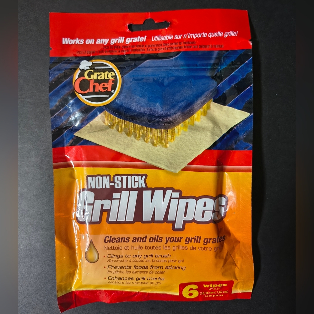 GRATE CHEF Non-Stick Grate Wipes, 6-Wipes  4” X 3” New and Sealed
